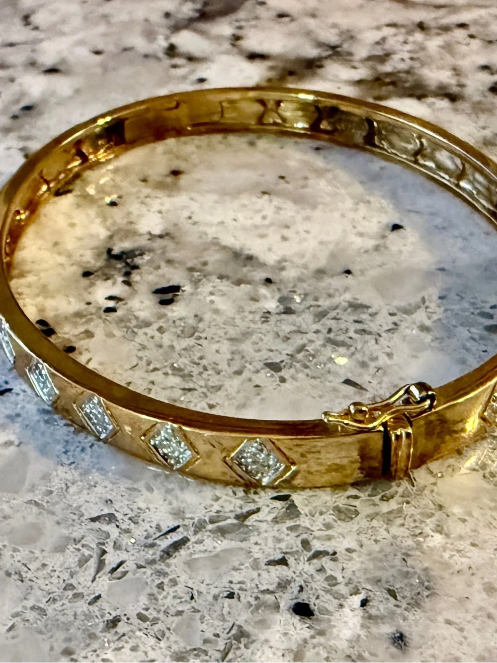 Diamond Pave accent yellow gold over 925 sterling silver hinged bracelet